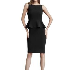 Alice + Olivia Black Drury Petal Round Neck Peplum Sheath Zip Closure Work Dress